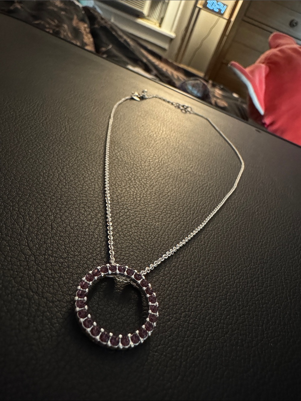 Sterling Silver Round Garnet-Accent Necklace in Deep Red